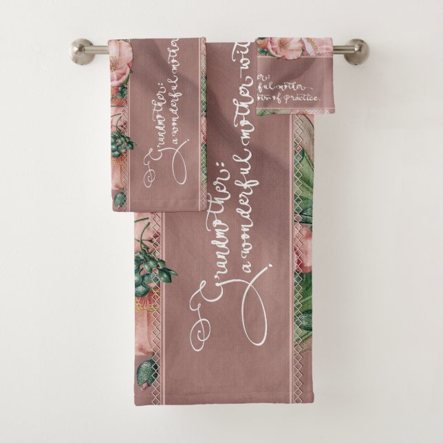 Grandmother Floral H Bath Towel Set with Quote (Insitu)