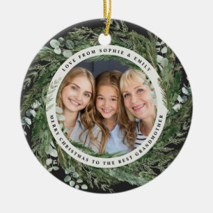 Grandmother foliage wreath photo Christmas black Ceramic Tree Decoration