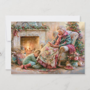 Grandmother Grandchild Fireplace Christmas Holiday Card