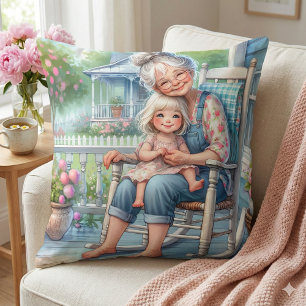 Grandmother Granddaughter Porch Embrace Cushion