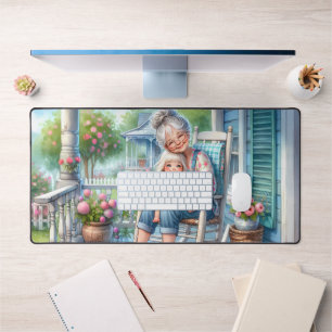 Grandmother Granddaughter Porch Embrace Desk Mat