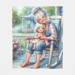 Grandmother Granddaughter Porch Embrace Fleece Blanket