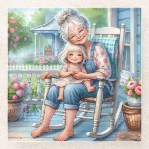 Grandmother Granddaughter Porch Embrace Glass Coaster
