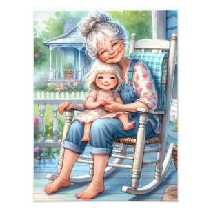 Grandmother Granddaughter Porch Embrace Photo Print