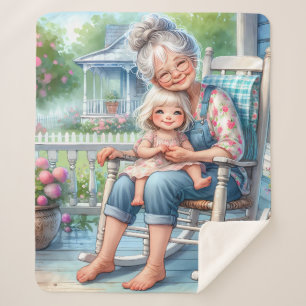 Grandmother Granddaughter Porch Embrace Sherpa Blanket