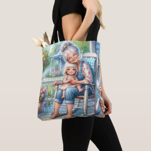 Grandmother Granddaughter Porch Embrace Tote Bag