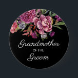 Grandmother Groom Purple Floral Black Button<br><div class="desc">Elegant purple and pink floral "Grandmother of the Groom" button</div>