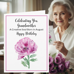 Grandmother Happy August Birthday Purple Poppy Card