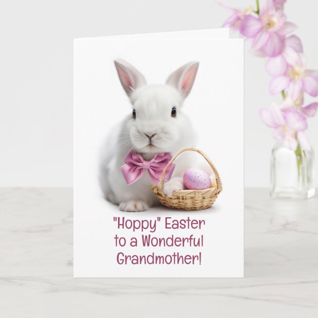 Grandmother Happy Easter with Darling Easter Bunny Card (Orchid)