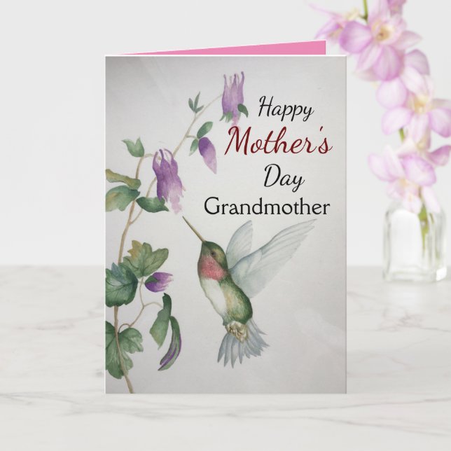 Grandmother Happy Mother's Day Hummingbird Card (Orchid)