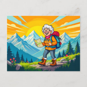 Grandmother Hiking Illustration Holiday Postcard