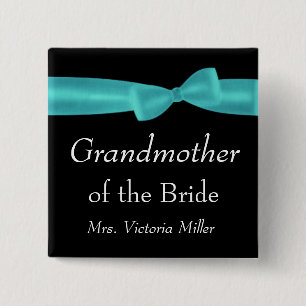 GRANDMOTHER of BRIDE Aqua Bow Wedding Custom Name 15 Cm Square Badge