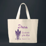 GRANDMOTHER of BRIDE or ANY Wedding Role PEACOCK Large Tote Bag<br><div class="desc">This custom wedding tote bag with its purple peacock feathers and a place to put a name,  wedding role,  and wedding date makes a sweet wedding gift for the woman members of your wedding party.  Personalise with her name and date!</div>