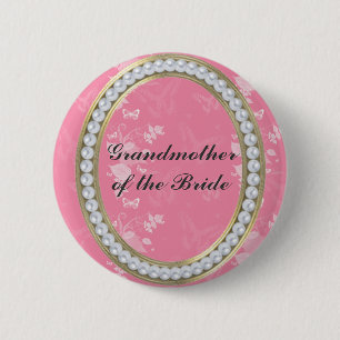 Grandmother of the Bride Pearls Butterflies 6 Cm Round Badge