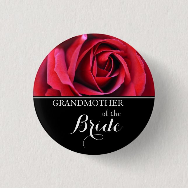 Grandmother of The Bride Wedding Red Roses Button (Front)