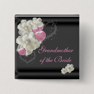 Grandmother of the Bride White,Pink and Black 15 Cm Square Badge