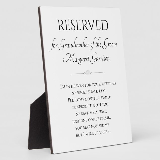 Grandmother Of The Groom Memorial Chair Wedding Plaque (Side)