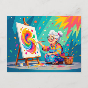 Grandmother Painting Art Illustration Holiday Postcard
