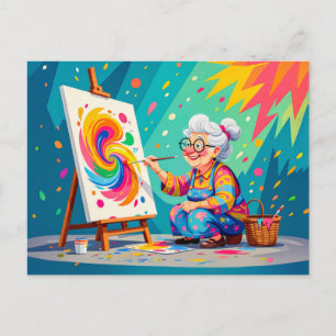 Grandmother Painting Art Illustration Holiday Postcard