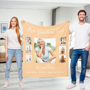 Grandmother peach photo collage grandkids fleece blanket