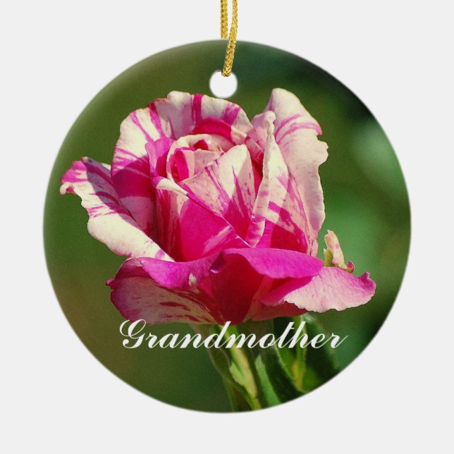 Grandmother Peppermint Christmas Rose Ornament (Front)