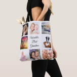 Grandmother photo collage white tote bag<br><div class="desc">A gift for your grandmother celebrating her life with a collage of 8 photos.  Black text: World's Best Grandma. Use photo of her,  children,  grandchildren,  husband,  pets,  friends,  her dream travel destination. White background. Perfect as a Mother's Day gift or for birthdays and Christmas.</div>