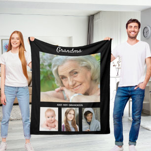 Grandmother photo grandchildren black fleece blanket