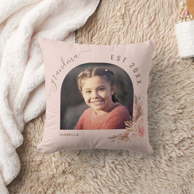 Grandmother photo pampas grass rose gold pink cushion (Blanket)