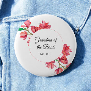 Grandmother Pink White Watercolor Floral 6 Cm Round Badge