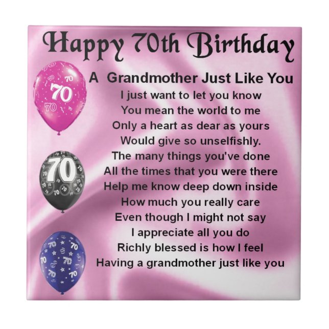 Grandmother Poem - 70th Birthday Tile (Front)