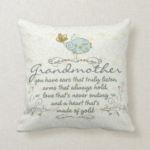 Grandmother Poem with Birds Cushion