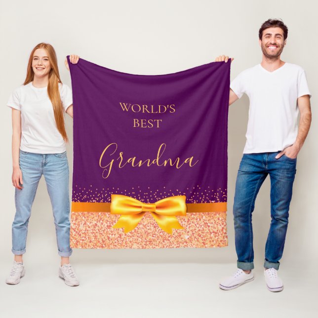Grandmother purple gold bow fleece blanket (In Situ)