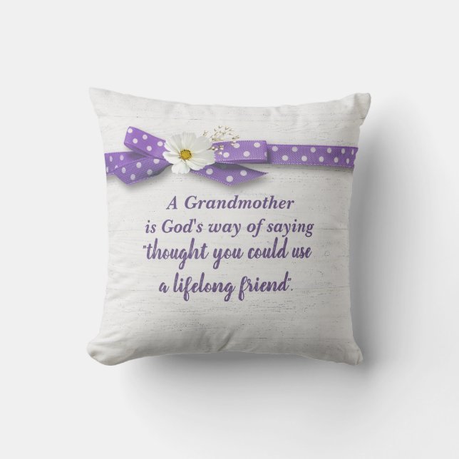 Grandmother Quote with Ribbon On Wood    Cushion (Front)