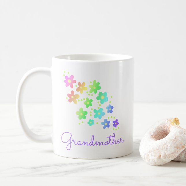 Grandmother Rainbow Flowers Mug (With Donut)