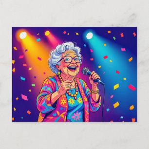Grandmother Singing on Stage Illustration Holiday Postcard