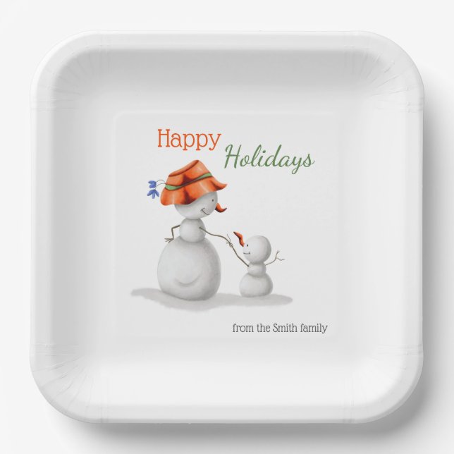 Grandmother Snowman Holiday Christmas Party Paper Plate (Front)