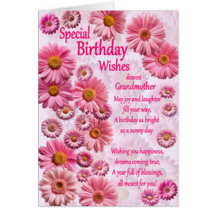 Grandmother Special Birthday Wishes Pink Daisies