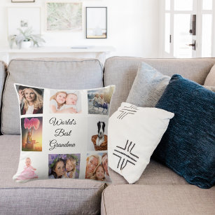Grandmother white photo collage cushion