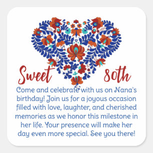 Grandmothers 80th Birthday / Hungarian Rustic  Square Sticker