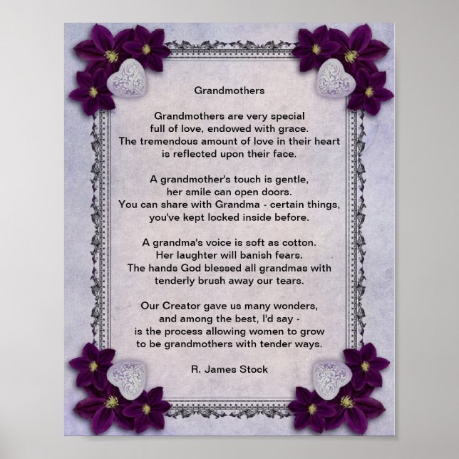 "Grandmothers" a loving poem on flowered poster (Front)
