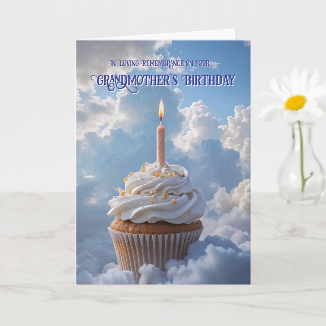 Grandmother's Heavenly Birthday Cupcake Clouds Card (Small Plant)