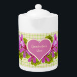 Grandmother's Love Hearts<br><div class="desc">Pretty pink geraniums with yellow and pink plaid and hearts ribbon gives a loving touch to teapot for a grandmother. Personalise Text using the templates provided. You may also enjoy this lovely design on the many other Grandparents Day for Grandmothers products available in my store. Original design by Anura Design...</div>