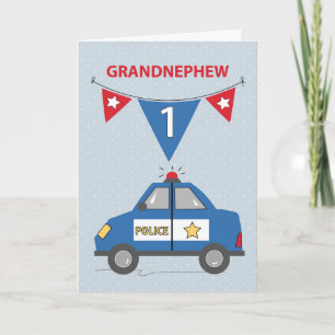 Grandnephew 1st Birthday Blue Police Car Card
