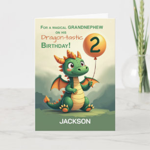 Grandnephew 2nd Birthday Personalise Cute Dragon Card