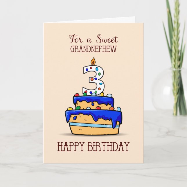 Grandnephew 3rd Birthday, 3 on Sweet Blue Cake Card (Front)