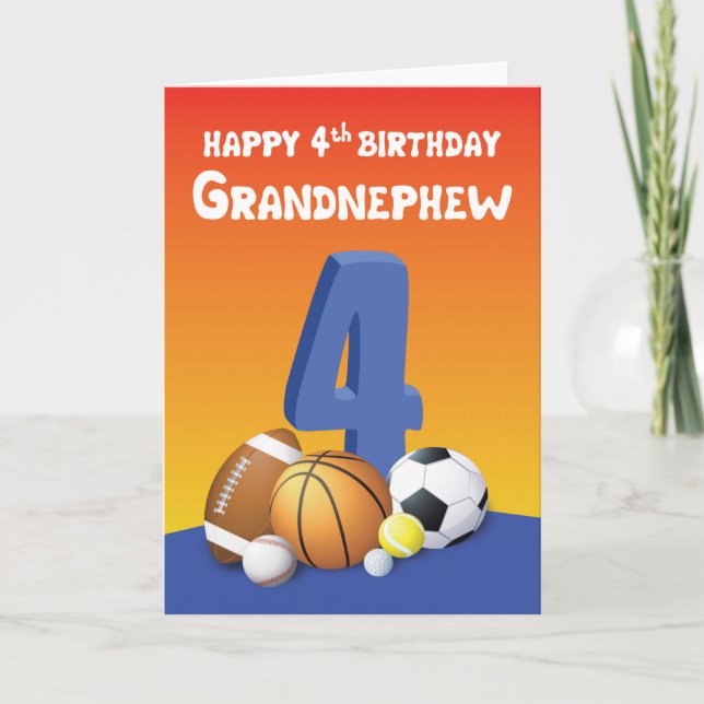 Grandnephew 4th Birthday Sports Balls Card (Front)