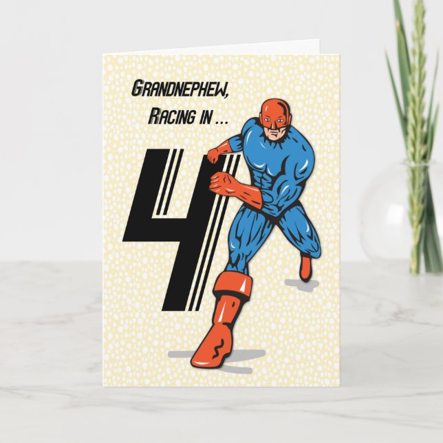 Grandnephew 4th Birthday Superhero Card (Front)