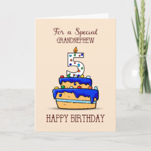 Grandnephew 5th Birthday, 5 on Sweet Blue Cake Card