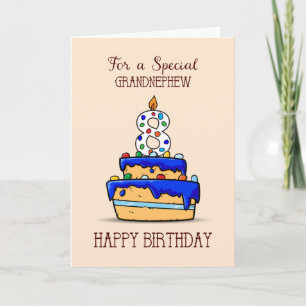 Grandnephew 8th Birthday, 8 on Sweet Blue Cake Card