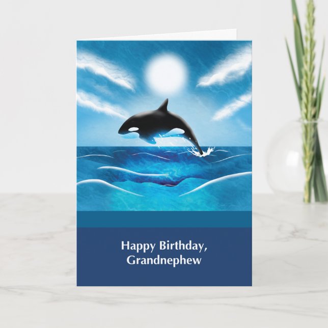 Grandnephew Birthday with Orca Whale in Ocean Card (Front)